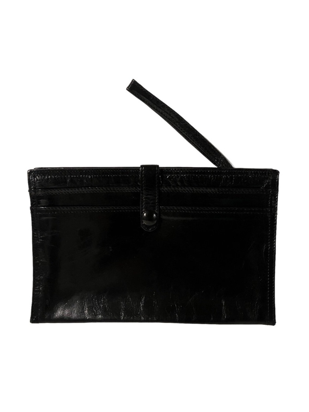 Vintage Bottega Veneta Vibrant Black Leather Wristlet Clutch Made in Italy